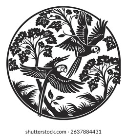 images of parrots flying around trees