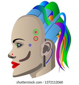 Images of a person from the future, partially robot, cyberpunk, Vector isolated on white background