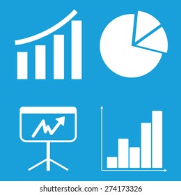 Images set of graphs and diagram on blue background