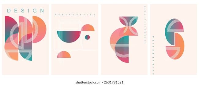 Las Imágenes mostradas son una colección de Ilustraciones vectoriales abstractas geométricas lineales con un estilo de diseño moderno y minimalista.