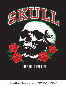 Images of skulls and roses on black background for posters, clothes and clubs