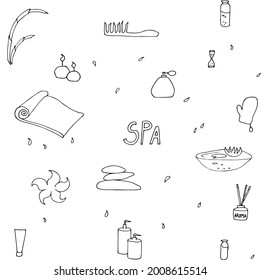 Images for spa and relaxation in black and white. Vector sketches of doodles.