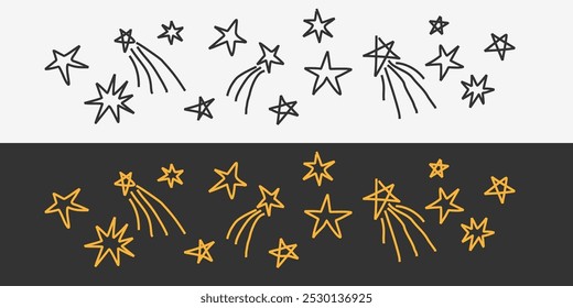 The images of the star are specially drawn in the form of doodles. Drawing with a computer mouse. A set of elements.