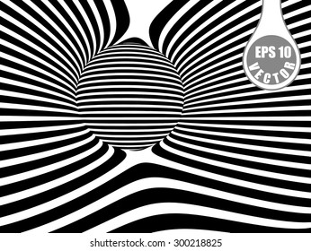 Images in the style of optical illusions - Op art. Black and white background. Vector black and white illustration