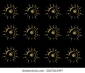 Images of the sun on the black background.