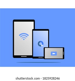 images of three kinds of smart phones and different icons in them