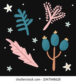 Images with trees, bushes, and plants. Vector illustration in simple flat style. Protection and preservation of the environment. Earth Day. Collection of tree illustrations.