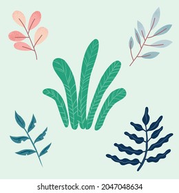 Images with trees, bushes, and plants. Vector illustration in simple flat style. Protection and preservation of the environment. Earth Day. Collection of tree illustrations.