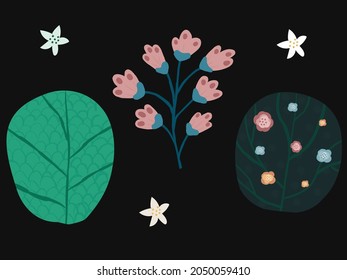 Images with trees, bushes, and plants. Vector illustration in simple flat style. Protection and preservation of the environment. Earth Day. Collection of tree illustrations.