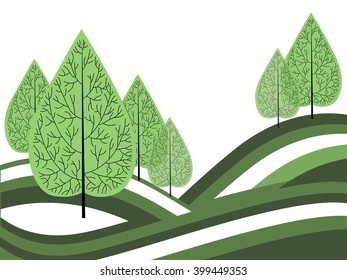 Images of trees and fields. vector illustration, green option