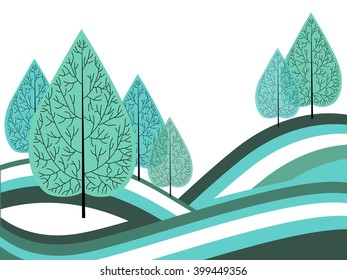 Images of trees and fields. vector illustration, green blue option