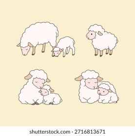 Imágenes de varias ovejas. Diseño de dibujo de línea simple.