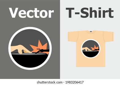 Images of a vinyl record for a t-shirt in vector. Old school theme. Illustrations of night clubs. dj, record, scratches. Legendary turntable. Changeable picture. An expression tool in clothes.