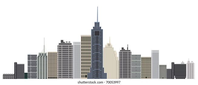 Una gran ciudad imaginaria con rascacielos, ilustración vectorial de la Europa blanca