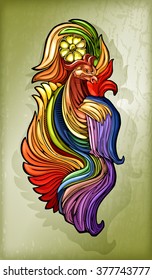 Imaginary bird, elegantly stylized in ornamental color graphic style. Very clean and precise vector