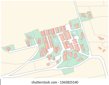 Imaginary cadastral map of an area with buildings and streets