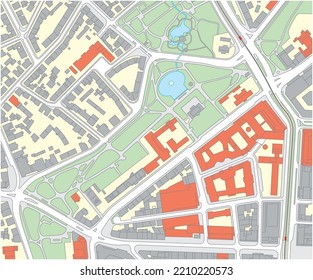 Imaginary cadastral map of an area with buildings and streets