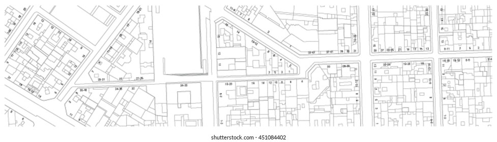 Imaginary Cadastre Map Of Territory With Buildings, Streets And House Numbers