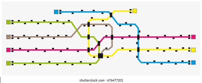 Imaginary colored subway map with stations