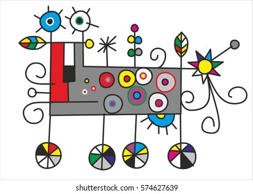 Imaginary cow creature. Style graphics with local colors.