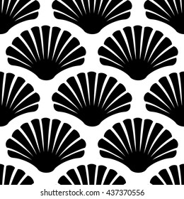 Imaginary decorative seashells. Modern graphic design. Vector Black & White seamless patterns. Wallpaper texture background. Vector repeating texture.