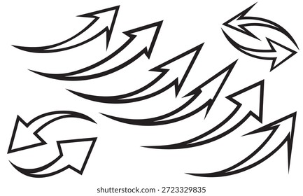 Dibujo imaginario de un contorno de flecha curva, aislado en un fondo blanco. Vector