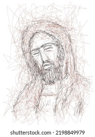 Cara imaginaria de Jesucristo, religión católica y cristiana ortodoxa, ilustración vectorial.