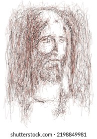 Imaginary face of Jesus Christ, Catholic and Orthodox Christian religion, vector sketch illustration.