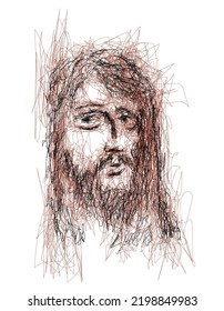 Imaginary face of Jesus Christ, Catholic and Orthodox Christian religion, vector sketch illustration.