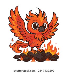 imaginary Fire bird digital illustration, cartoon fire bird illustration, Book print