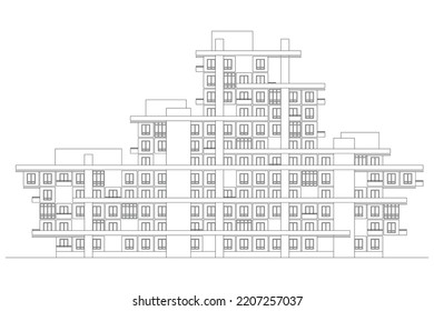Imaginary futuristic multistory building, vector illustration
