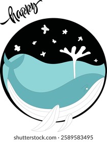 An imaginary happy blue whale