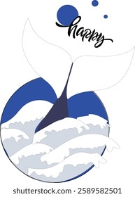 An imaginary happy whale in the ocean