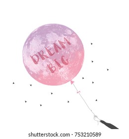 An imaginary illustration that portrays dreaming as a  big moon-like balloon that can float without boundaries.