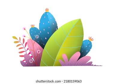 Imaginary magic plants abstract composition isolated clipart. Fantasy leaves and flowers composition, illustrated in bright colors for children fairy tale. Vector clipart. - Shutterstock ID 2180159063