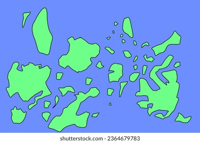 Vorstellende Karte mit grünen Inseln und blauem Ozean. Karte für Banner, Poster, Druck, Decken oder Wanddekoration. Fakultative Landkunstkarte.