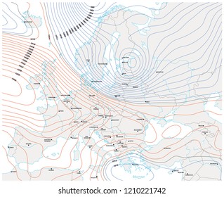 Imaginary Meteorological Vector Weather Map Of Europe.