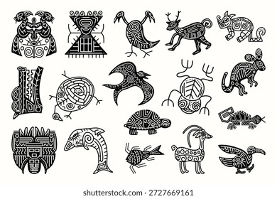Criaturas míticas imaginarias e híbridos grotescos en estilo de arte de línea medieval