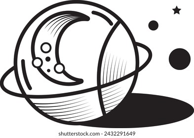 planeta imaginario luna en galaxia en blanco y negro vector