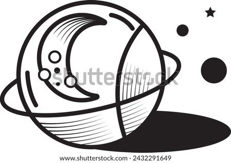 imaginary planet moon in galaxy in black and white vector