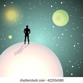 imaginary planets in the universe with humanoid figure