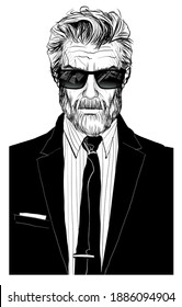 Imaginary portait of a mature business man in suit, tie and sunglasses- vector illustration