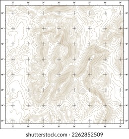 Bildgebende topographische Konturkarte mit Koordinatengitter