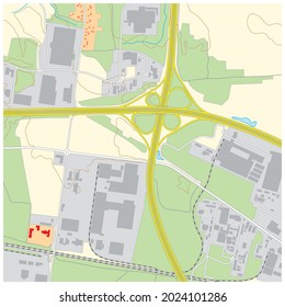 Mapa topográfico imaginario de una zona con edificios y calles