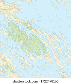 Mapa topográfico imaginario con ríos, lagos, bosques y carreteras