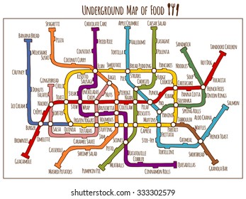 Imaginary underground map with food