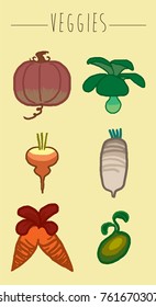 Imaginary vegetables and greens, set of 6