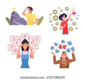 Imaginate people. Mindest models and structural visualization of people thinking exact vector cartoon persons