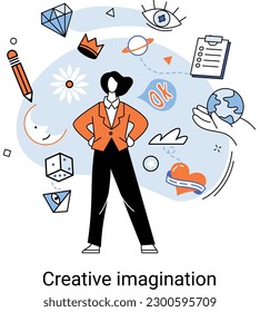 Imagination abstract concept. Human fantasy, vision development, creative thinking person, idea and phantasy, motivation and inspiration, imagining in thoughts, daydreaming abstract metaphor