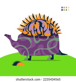 imagination animal, a turtle with many colors.
a turtle with sharp thorns in its shell.